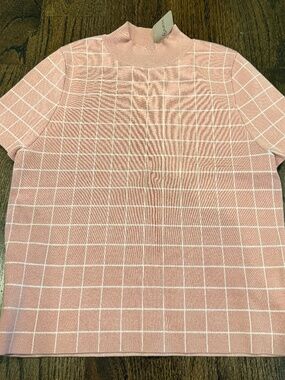 Maeve Anthro Pink and White striped short sleeve sweater Size Small